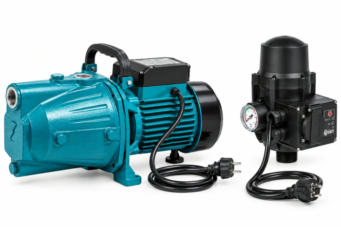 Pachet Pompa de suprafata JET100P, 1.5kW, 60L/min, 50m, 1" cu buton pornire-oprire si bobinaj masiv cupru, inaltimea de refulare 50 m , adancimea de absortie 7 m + Presostat electronic automat DDT LS- [2]