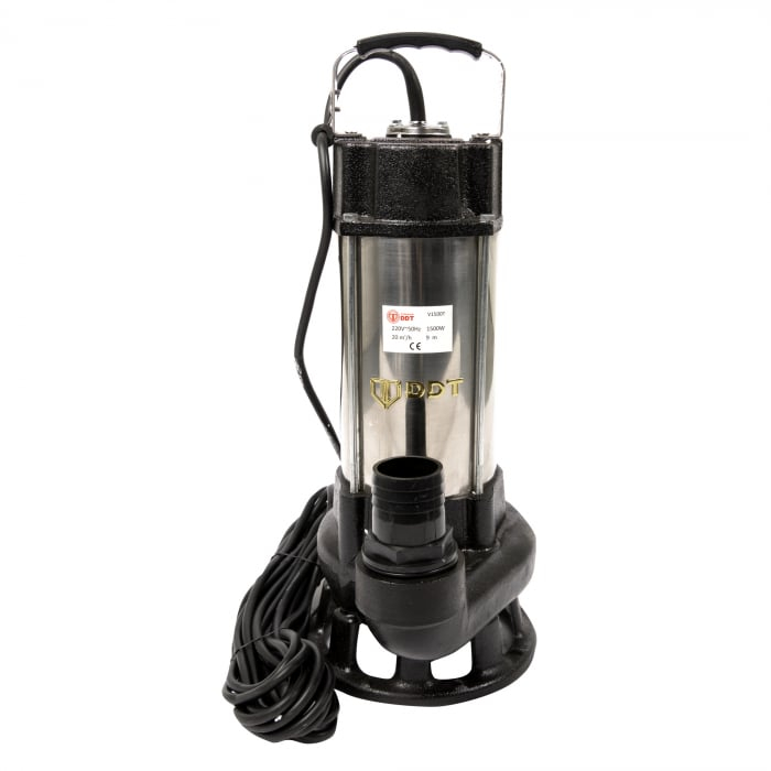 Pachet promo Pompa submersibila cu dublu tocator pentru apa murdara, DDT, V1500T, 1500W Inox + Furtunul de pompier 2'' 20 m, 8 bari, cu cuple [3]