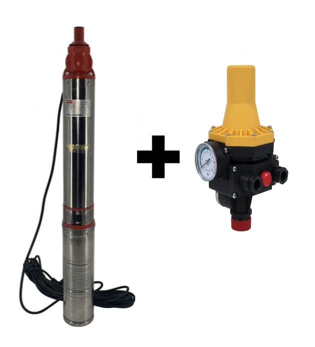 Pachet promo Pompa submersibila de mare adancime, DDT, QJD12-120-1.8, 1800 W, 8 m³/h, 12 turbine, Inox + Presostat electronic automat DDT LS6, 1.1kW, 10 bar [1]