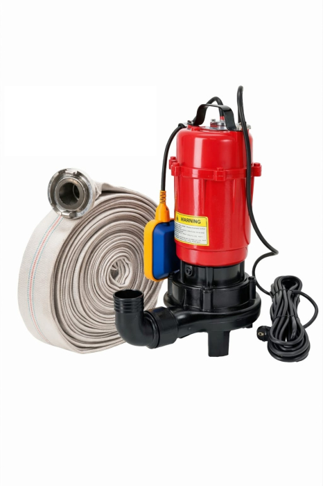 Pachet promo Pompa apa murdara (WC, fosa, hazna), cu Cutit Tocator si Plutitor, DDT, WQCD-2-3.0, 3000W + Furtunul de pompier 2'' 20 m, 8 bari, cu cuple [2]