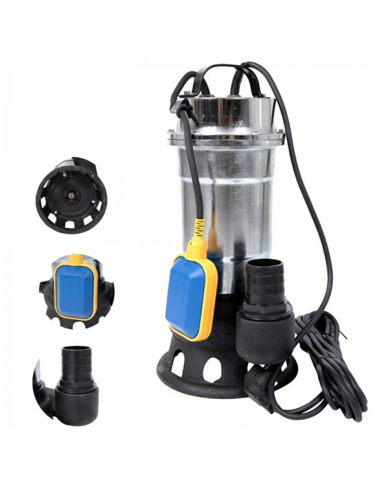 Pachet promo Pompa pentru apa murdara cu plutitor fara tocator, DDT, Inox, SWP2550F, 2550 W, 25 mc/h + Furtunul de pompier 2'' 20 m, 8 bari, cu cuple [4]