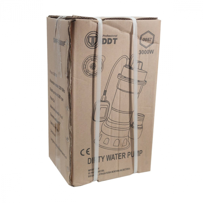 Pachet promo Pompa pentru apa murdara , cu plutitor si tocator , 3000 W , Adancime evacuare maxim 8 Metri, corp inox + Furtunul de pompier 2'' 20 m, 8 bari, cu cuple [4]