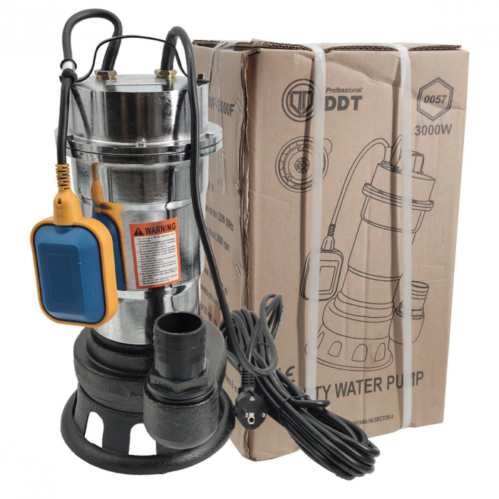 Pachet promo Pompa pentru apa murdara , cu plutitor si tocator , 3000 W , Adancime evacuare maxim 8 Metri, corp inox + Furtunul de pompier 2'' 20 m, 8 bari, cu cuple [7]