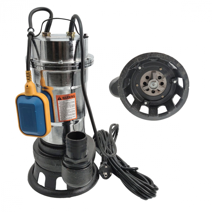 Pachet promo Pompa pentru apa murdara , cu plutitor si tocator , 3000 W , Adancime evacuare maxim 8 Metri, corp inox + Furtunul de pompier 2'' 20 m, 8 bari, cu cuple [2]