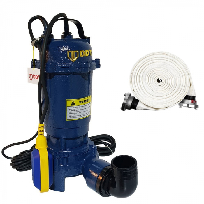 Pachet promo Pompa submersibila cu tocator si plutitor, DDT, WQD10, 2600W + Furtunul de pompier 2'' 20 m, 8 bari, cu cuple [1]