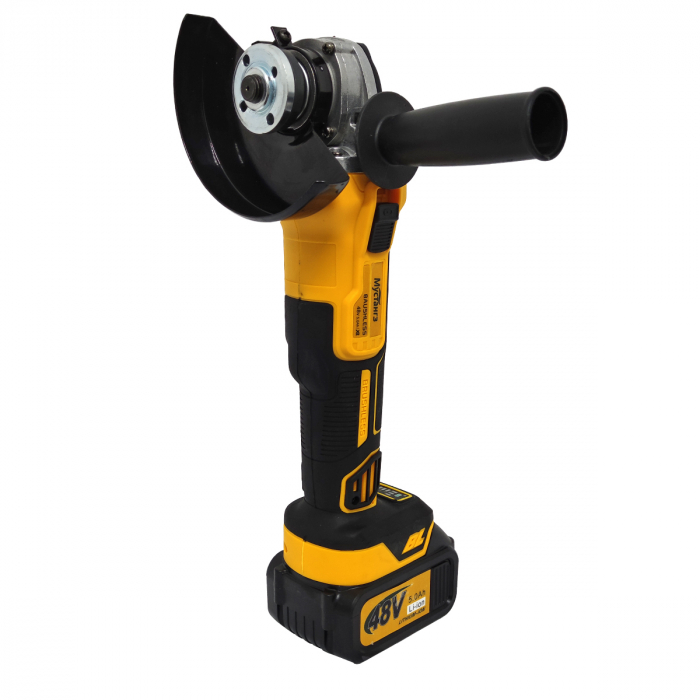 Polizor unghiular cu 2 acumulatori, DDT Mustang, 48 V, 5 Ah, Diametru disc 125 mm, 8100 Rpm, Galben [6]