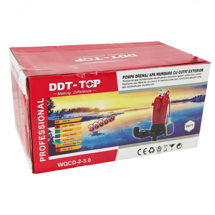 Pompa apa murdara (WC, fosa, hazna), cu Cutit Tocator si Plutitor, DDT, WQCD-2-3.0, 3000W + Furtun pompier, 20 metri, 2 toli,MAX 20m³/h [4]