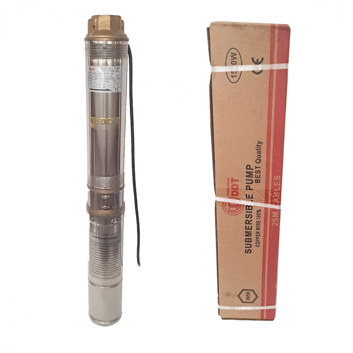 Pompa de apa curata submersibila 4QJD2-8, 1500 W, 8 turbine, 7 mc/h, supapa sens 1 ", Presostat electronic, reductie 1"-1/2, niplu 1", 25 Metri cablu alimentare [8]