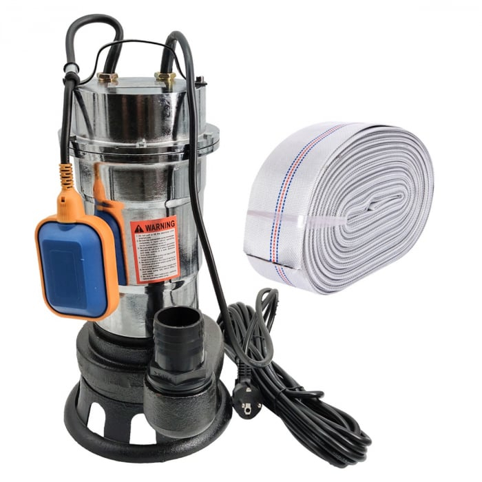 Pompa pentru apa murdara cu plutitor fara tocator, DDT, Inox, SWP2550F, 2550 W, 25 mc/h + Furtun pompier, 20 metri, 2 toli + Furtun pompier, 20 metri, 2 toli, cu cuple [5]