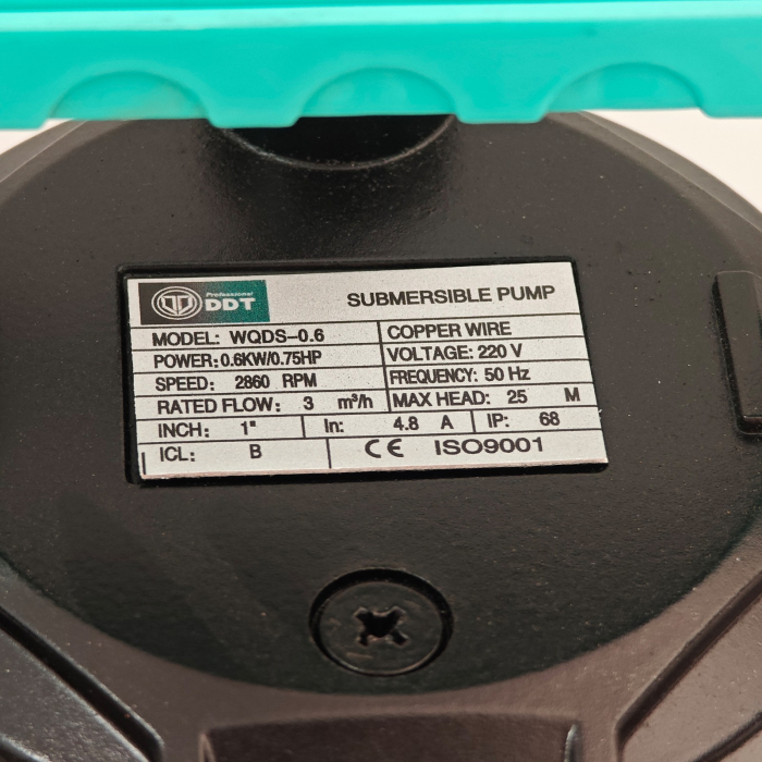 Pompa submersibila apa curata DDT WQDS-0.6 – 0.75HP, 220V, debit 3 m³/h, bobinaj cupru masiv, refulare 25m [17]