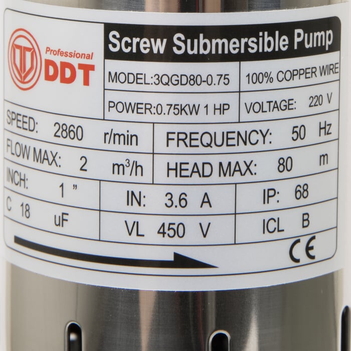 Pompa submersibila, DDT, 3QGD,  0.75kW,  Inox, 75 mm diametru [4]