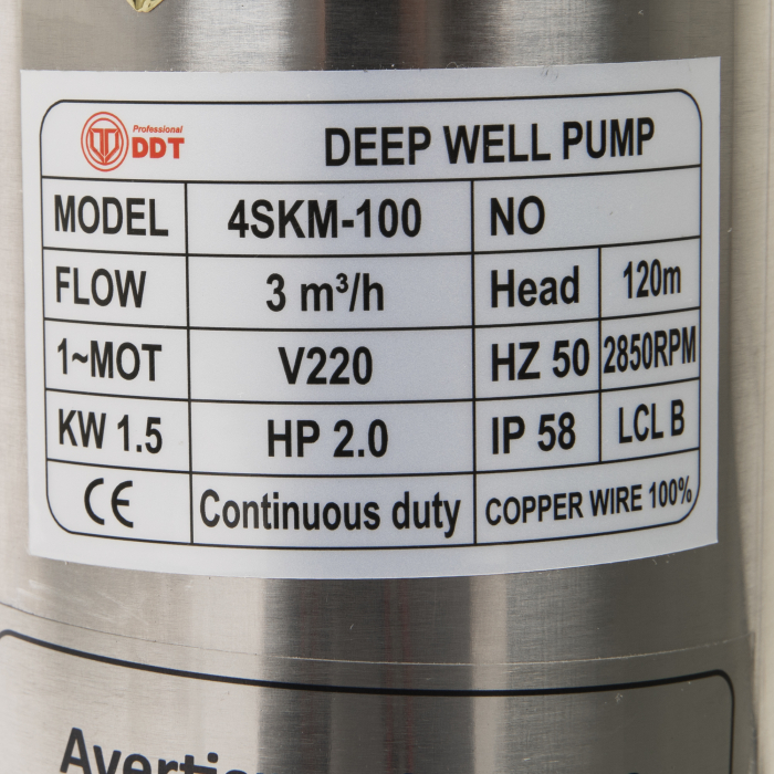 Pompa submersibila, DDT, 4SKM-100 , 1.5 kW, Inox+Alama, 3 m³/h, 120 m [2]