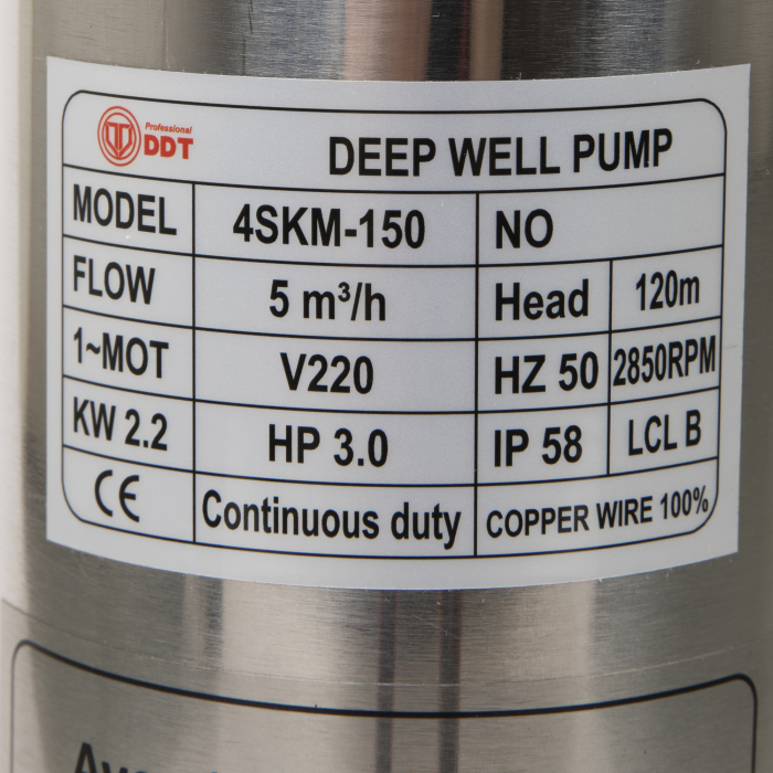 Pompa submersibila, DDT, 4SKM-150 , 2.2 kW, Inox+Alama, 5 m³/h, 120 m [2]