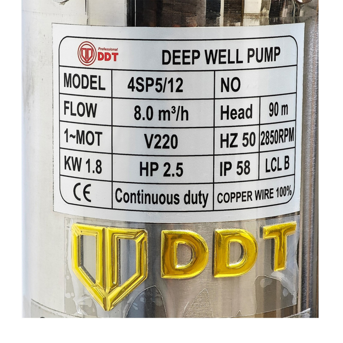 Pompa submersibilă de adâncime DDT 4SP5/12 – 1.8 kW, 2.5 CP, 8 m³/h, 90 m inaltimea de refulare , 12 turbine inox cu panou de control, rezistenta la nisip [2]