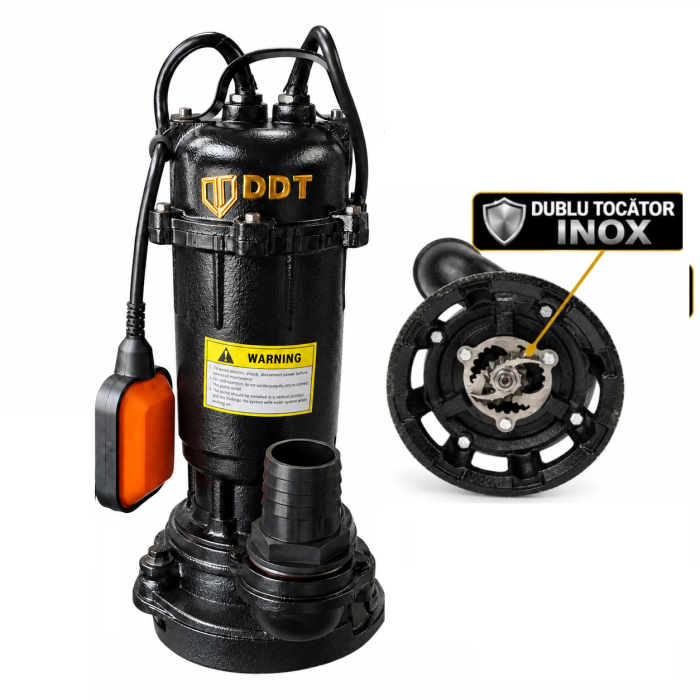 Pompa submersibila de apa murdara cu dublu tocator din inox si plutitor, DDT 3,1 kW cu debit 25 m³/h, mufa storz cu filet interior, buton on-off [4]
