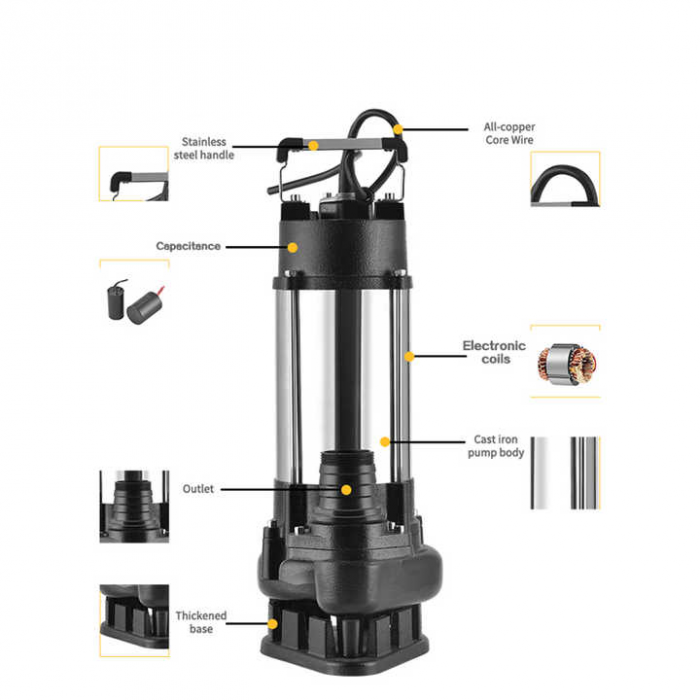 Pompa submersibila de apa murdara DDT V1500F, 1500 W, 12 mc/h+ Furtun pompier, 20 metri, 2 toli [6]