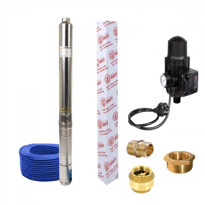 Pompa submersibila de mare adancime, DDT, 4SDM3-7, 1500 W, 7 m³/h, 7 turbine, Inox, 30 m cablu + Presostat electronic automat, DDT, LS-4 [1]
