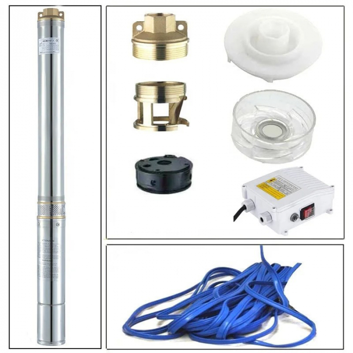 Pompa submersibila multietajata de mare adancime DDT, 4SDM10/12, 1500 W, apa curata, carcasa inox-fonta, debit maxim 8000 L/h, inaltime maxima 120m, diametru pompa 100 mm, panou comanda, 15m cablu 4 f [6]