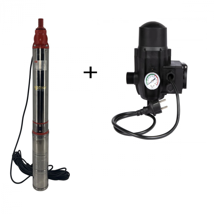 Pompa submersibila de mare adancime, DDT, QJD12-120-1.8, 1800 W, 8 m³/h, 12 turbine, Inox + Presostat electronic automat, DDT, LS-4 [1]
