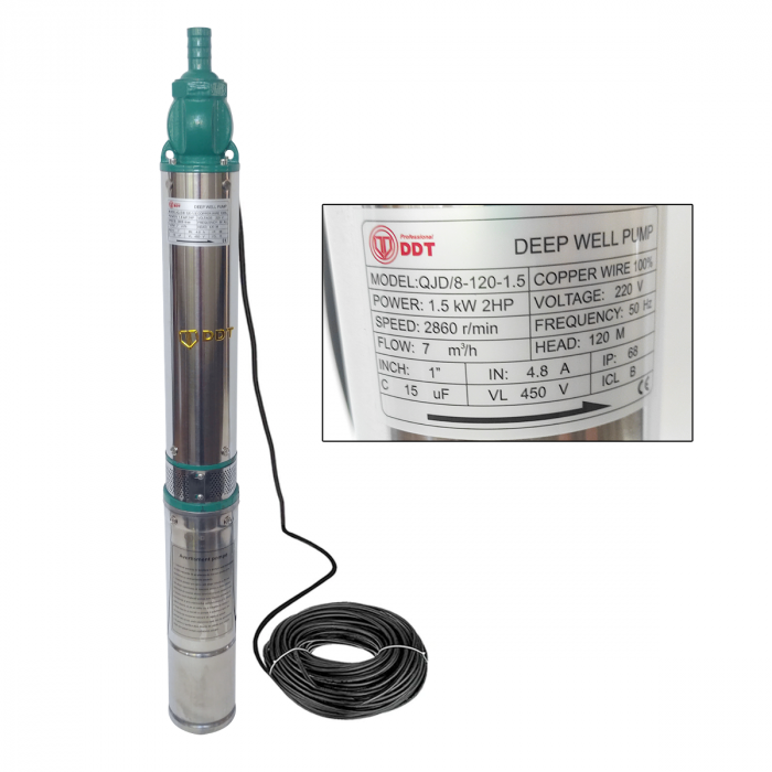 Pompa submersibila de mare adancime, DDT, QJD120-1.5, 1500 W, Inox, 8 turbine [6]