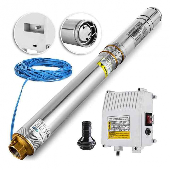Pompa submersibila multietajata de mare adancime DDT, 4SDM2/8 DDT-0077, 1500 W, apa curata, carcasa inox-fonta, debit maxim 7000 L/h, inaltime maxim 120m, diametru pompa 100 mm, panou comanda,15m cabl [8]