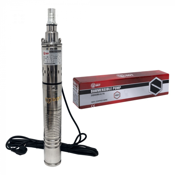 Pachet promo Pompa submersibila, DDT, 3QGD 0.75 kW, Inox, 75 mm diametru + Presostat electronic automat, DDT, LS-4 [5]