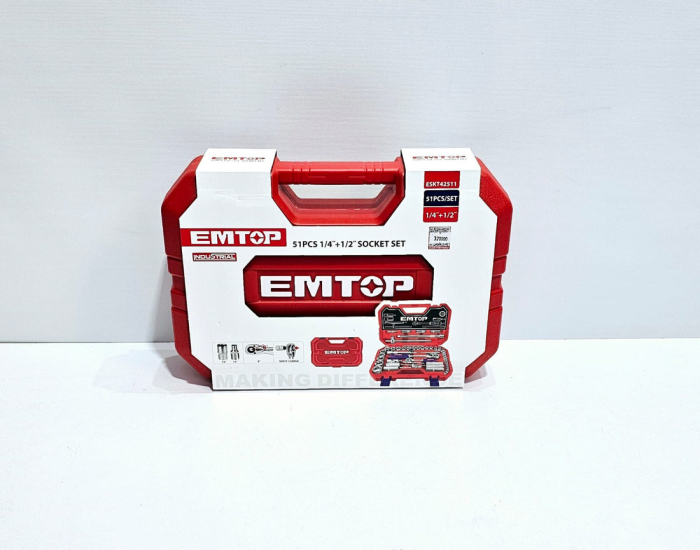 Set tubulare cu clichet 1/2″ 28 buc, cutie de transport - ESKT12281, EMTOP [4]