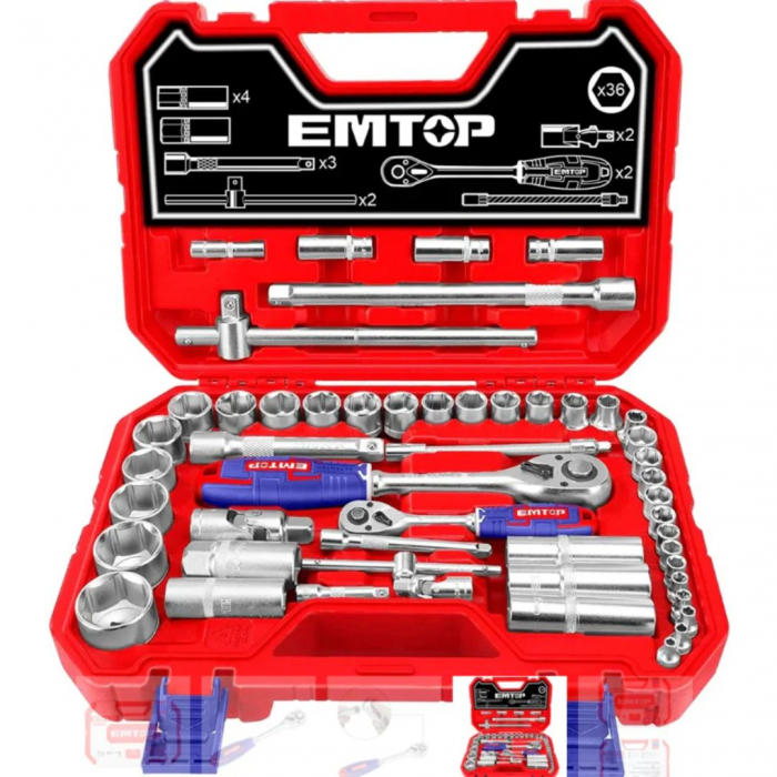 Trusa de scule si accesorii 1/4″ + 1/2″, 51 componente, cutie de transport - ESKT42511, EMTOP [3]