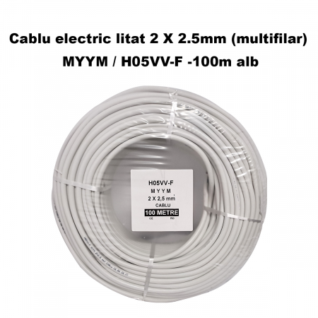 Cablu electric litat 2 X 2.5mm (multifilar) MYYM / H05VV-F, Rola 100 metri, alb [2]