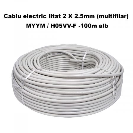 Cablu electric litat 2 X 2.5mm (multifilar) MYYM / H05VV-F, Rola 100 metri, alb [1]
