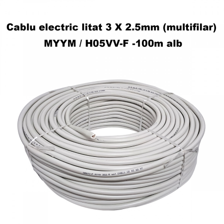 Cablu electric litat 3 X 2.5mm (multifilar) MYYM / H05VV-F, Rola 100 metri, alb [1]