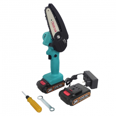 Drujbe, fierastraie electrice - Mini fierastrau de mana, 2 acumulatori, 24V, 5 Ah, lama 10 cm