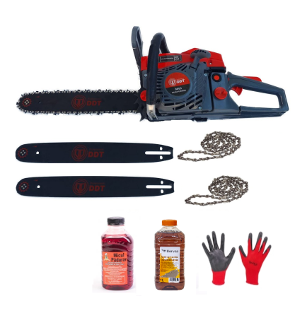 Drujbe - Drujba pe benzina DDT 0053, 6 CP, 58 CC, 2 timpi, 2 lame, 2 lanturi + ulei amestec, ulei ungere lant