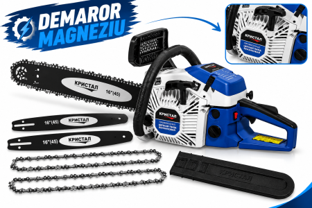 Drujbe - Drujba pe benzina DDT KRISTAL, motor 2 Timpi , 2 lame + 2 lanturi, 7 Cp, 58 cmc, lama 50 cm , demaror din magneziu,Pornire Easy-Start