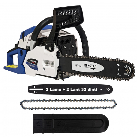 Drujbe - Drujba pe benzina DDT KRISTAL, motor 2 Timpi , 2 lame + 2 lanturi, 7 Cp, 58 cmc, lama 50 cm , demaror din magneziu,Pornire Easy-Start