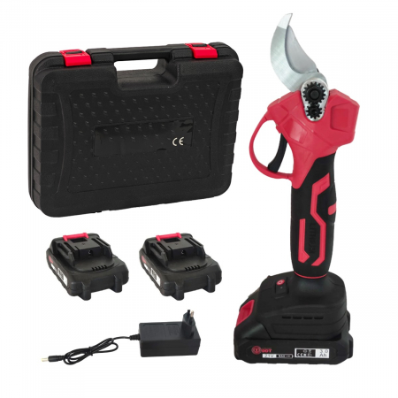 Circulare si fierastraie electrice - Foarfeca cu acumulator , vita de vie si crengi , 21 V , 3 Ah , Rosie