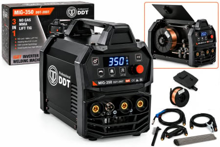 Aparate sudura - Invertor/Aparat de sudura MIG/MMA DDT PROFESIONAL DDT-2007 cu Electrozi si Sarma, 220 V, 350A, IP21S, LCD, diametru electrod 1.6-5mm, sarma 0.8-1mm, include cleste masa, cleste sudura, masca protectie
