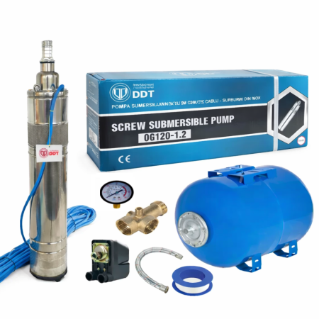 Pompe submersibile - Kit Hidrofor 50L cu pompa apa submersibila 1 DDT, QGD120, Inox, 120 m, 3 m³/h, 20 m cablu , Sistem premium complet