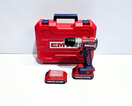 Masina de gaurit  si insurubat cu 2 acumulatori 2.0AH, motor fara perii (brushless), 60Nm, 1/2", 47 accesorii, cutie transport - ECDL20602, EMTOP [1]