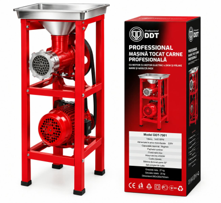 Masina de tocat carne profesionala DDT-7001, 4500W, 1400 RPM, 8 kg/min, 220V, nr. 32, cu masuta inclusa [0]