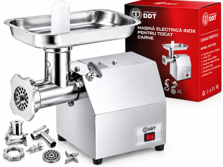 Masina de tocat carne profesionala DDT-9001, 2.200 W, inox, capacitate productie 150 kg/h, motor 100% cupru, reductor in baie de ulei, accesorii incluse [0]