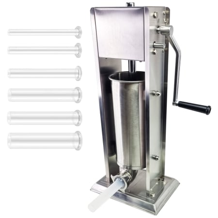 Masini de tocat+Masini de carnati - Masina de umplut carnati profesional ML-S5, 5Kg, DDT VANES mecanic, inox-integral, 6 palnii incluse