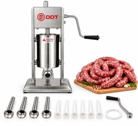 Masina profesionala de umplut carnati, verticala, DDT, 3kg, inox, cu reductor, sistem mecanic, 10 palnii incluse [0]