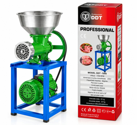 Masina electrica profesionala de tocat carne DDT-7000, 3000W, Nr. 32, 6 kg/min, 220V cu masuta inclusa [0]