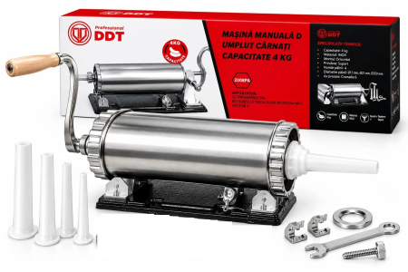 Masina manuala orizontala de umplut carnati DDT– 4 kg, cu 4 palnii incluse,  ideala pentru acasa, bucatarie, restaurant, comert [0]