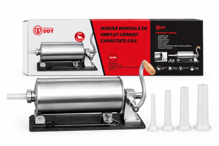 Masina manuala orizontala de umplut carnati DDT – 5 kg, cu 4 palnii incluse,ideala pentru acasa, bucatarie, restaurant, comert [0]
