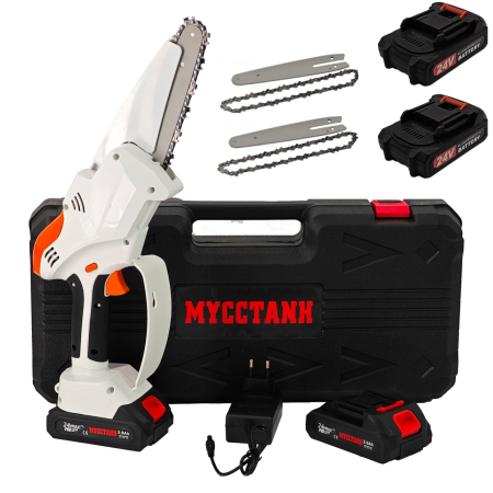 Drujbe - Mini drujba cu 2 acumulatori DDT-MUSTANG, 24 V, 2 Ah, Model nou, 2 Lame & 2 Lant
