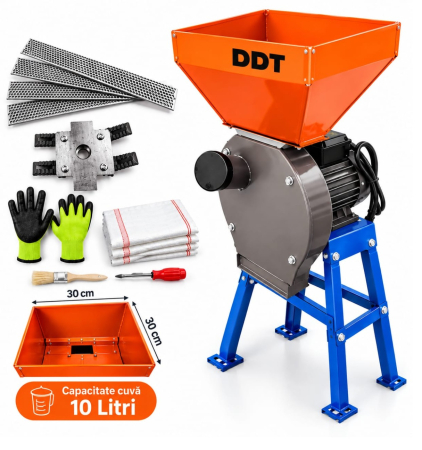 Mori electrice - Moara electrica cu suport DDT, pentru cereala , cuva 10 Litri , 3500 W , 200 kg/h , 3000 Rpm , 20 ciocanlele , 4 site diferite marimi