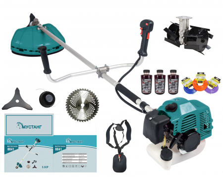 Motocoasa Mustang DDT-0040 , 5,5 CP, 51,7 CC, 2 timpi, 6000 RPM, 150 cm lungime arbore, 4 accesorii incluse, 3 fire trimmer, 3 sticle ulei amestec, 1 prasitoare model 2 [0]