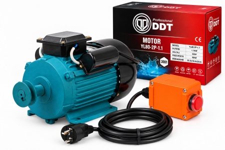 Motoare electrice - Motor electric DDT 1.1 kW  cu 3000 RPM cu protectie la suprasarcina – 220V, Bobinaj cupru BUTON ON-OFF, Fulie inclusa
